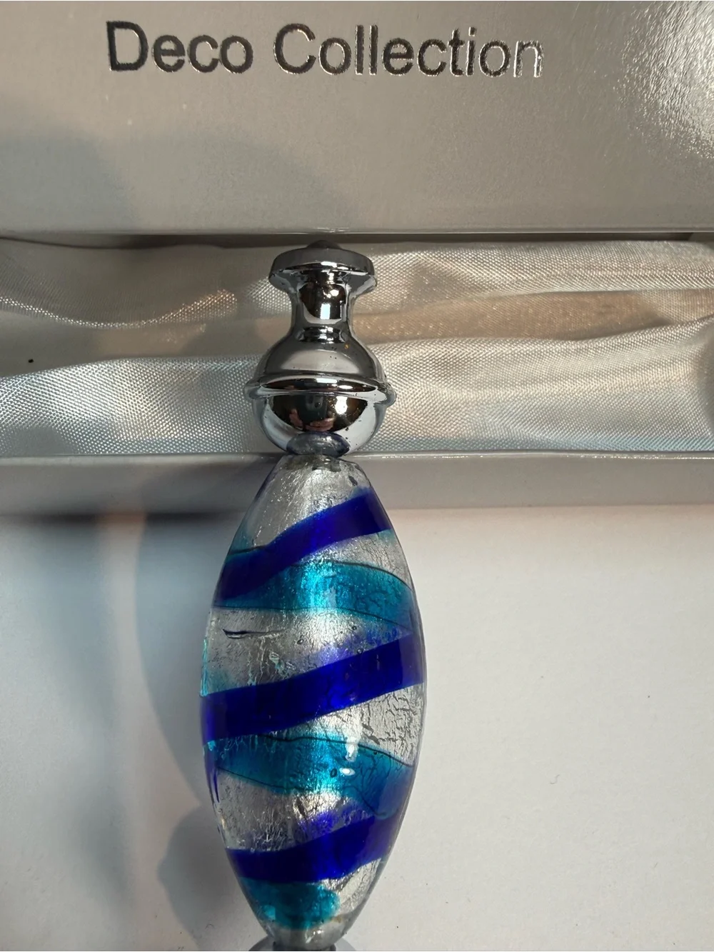Murano Art Deco Collection Hand Held Bottle Opener Blue Silver With Box